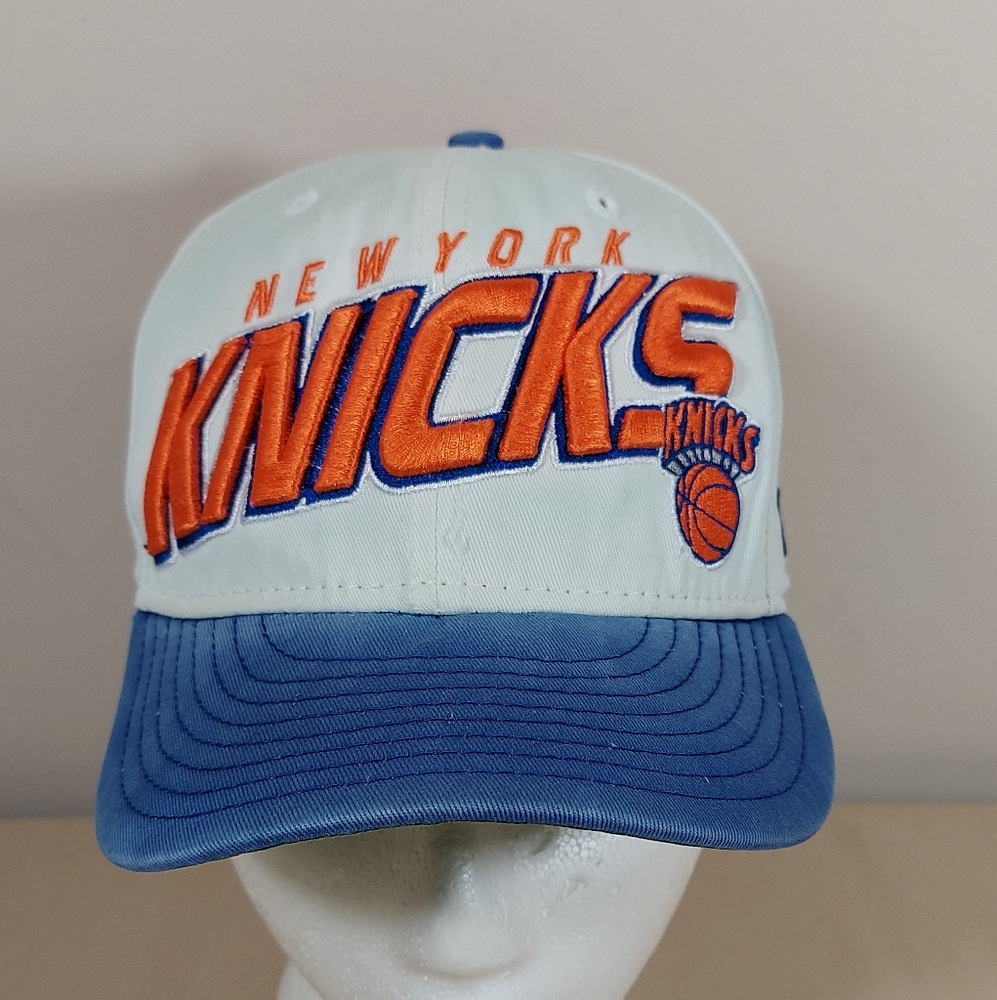 Vtg New York Knicks AJD Snapback Hat 90's Rare Large Logo Throwback Blue Tint